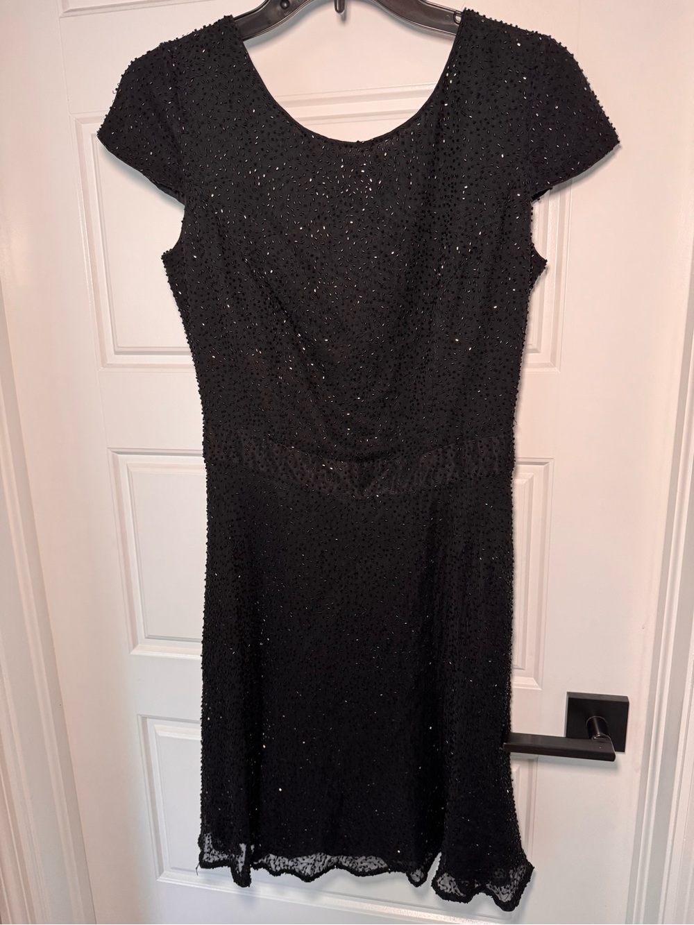 Black Beaded Cap-Sleeve Dress